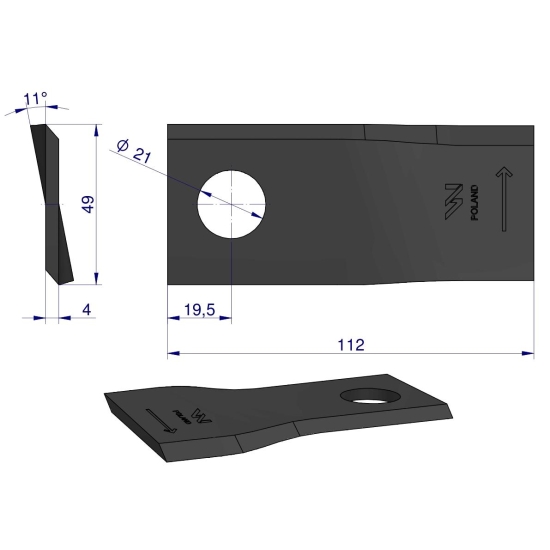 Nóż, nożyk kosiarka 112X48X4X22 lewy zastosowanie 4349690 Pottinger WARYŃSKI ( sprzedawane po 25 )