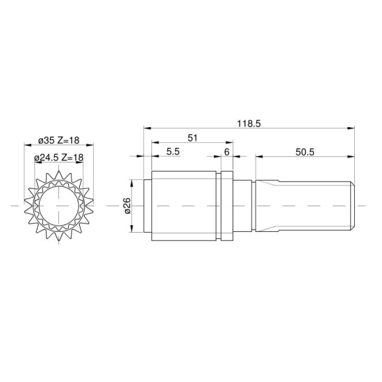 Wałek przedniej zwolnicy 18Z\18Z 5214359, 81435C1 Case