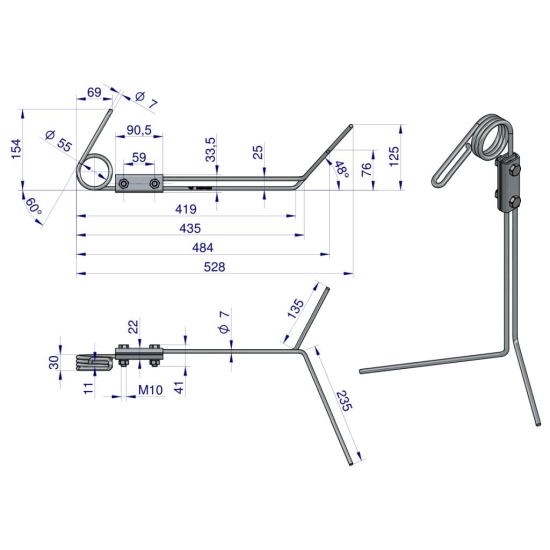 Palec zagarniający podwójny kompletny siewnika Famarol S074 II L-510 mm WARYŃSKI