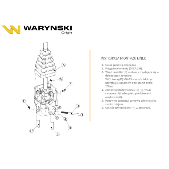 Joystick pod linki zakończone widełkami z 1 przełącznikiem (z przyciskiem na widełki IP-6029. JOYSTIKW) Waryński