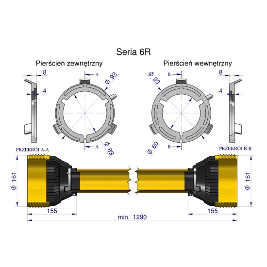 Obudowa wału przegubowo-teleskopowego Uniwersalna długość Seria 6R Waryński