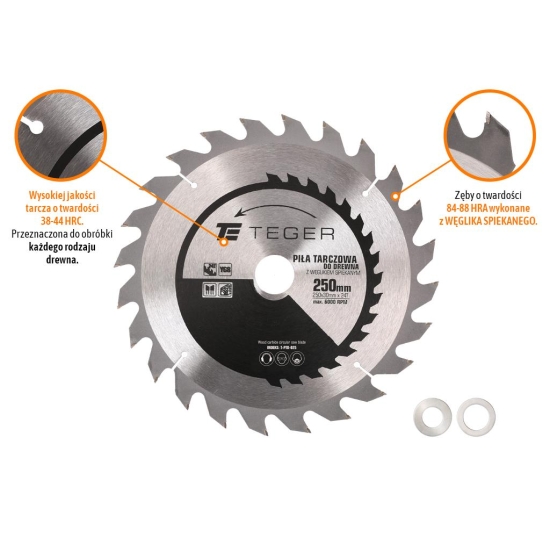 Piła tarczowa do drewna z węglikiem spiekanym 250x30x24T / TEGER