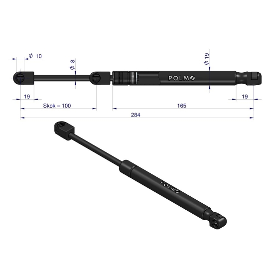 Siłownik szyby przedniej drzwi L max. 284mm AL71412P JOHN DEERE POLMO