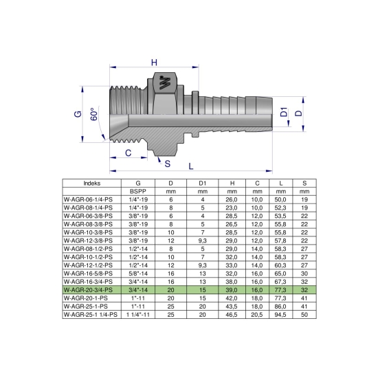 Zakucie hydrauliczne AGR DN20 3/4