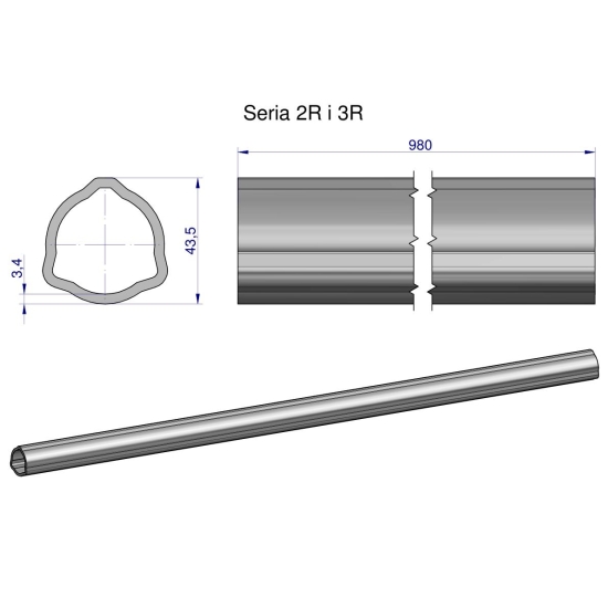 Rura zewnętrzna Seria 2R i 3R do wału 1110 przegubowo-teleskopowego 43.5x3.4 mm 985 mm WARYŃSKI