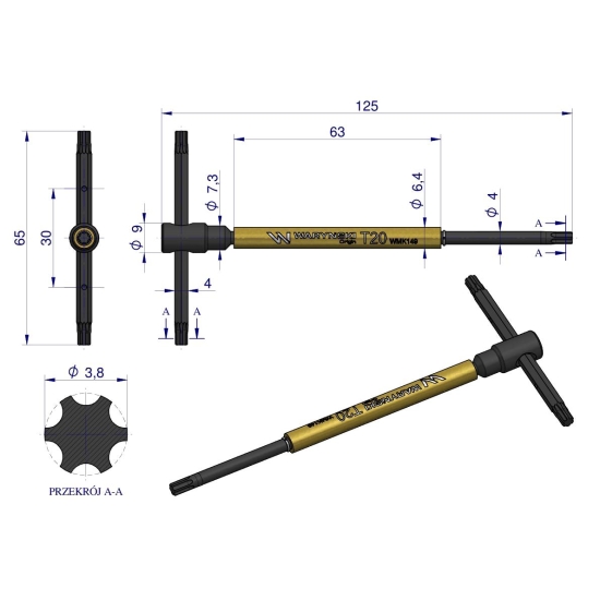 Klucz T ze spinnerem TORX T20 Waryński