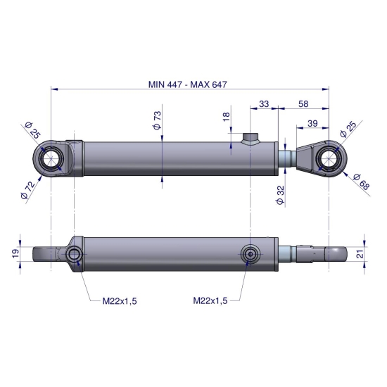 Cylinder hydrauliczny - siłownik dwustronny wspomagania układu kierowniczego (84276909. SMT2 63/32/200) C-385 Waryński