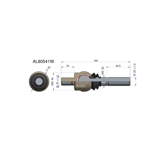 Przegub kierowniczy 180mm- M20x1,5; M22x1,5 AL80541 WARYŃSKI