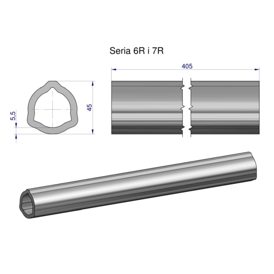 Rura wewnętrzna Seria 6R i 7R do wału 560 przegubowo-teleskopowego 45x5.5mm 405 mm WARYŃSKI