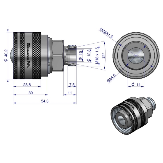 Zawór wtyczka (Bizon) M18x1,5 skręcane (ZSR6160102) Waryński