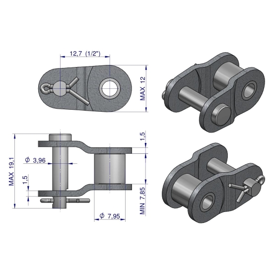 Półogniwo łańcucha wzmocnione P08A-1 ANSI A 40 (R1 1/2) Waryński ( sprzedawane po 10 )