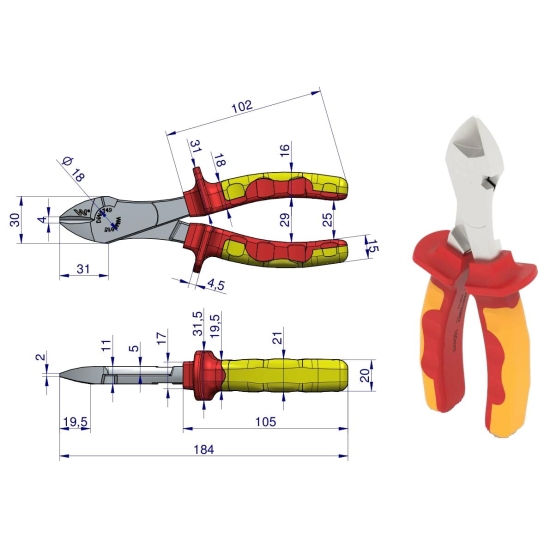 Szczypce izolowane, boczne 180 mm. VDE. Waryński