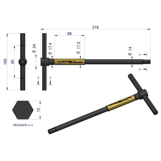 Klucz T ze spinnerem HEX 12 mm Waryński