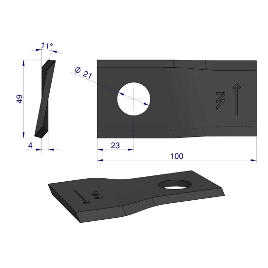 Nóż. nożyk kosiarka 100X49X4X21 lewy zastosowanie 100MEL 41962 434977 Marangon WARYŃSKI ( sprzedawane po 25 )