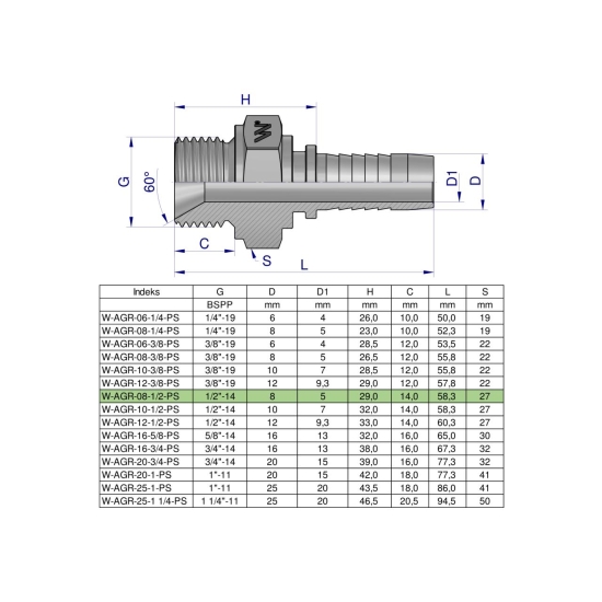 Zakucie hydrauliczne AGR DN08 1/2