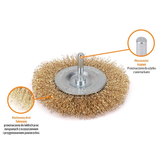 Szczotka tarczowa z trzpieniem - drut falowany FI 6/100 mm / TEGER