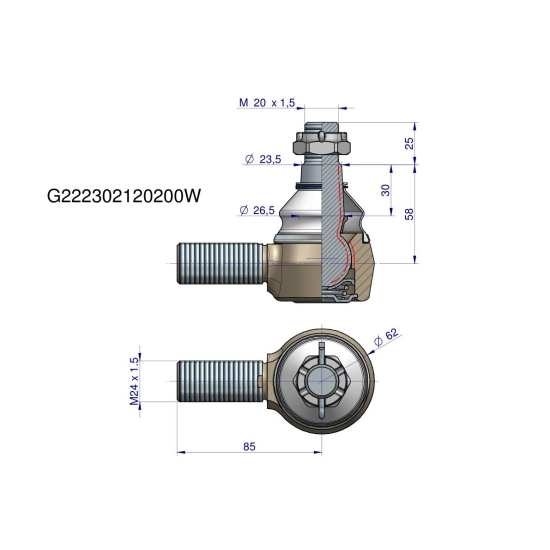 Przegub kierowniczy M24x1.5 G222302120200 WARYŃSKI
