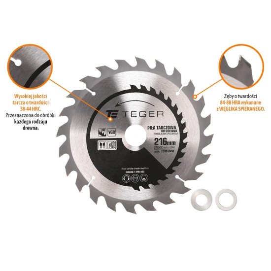 Piła tarczowa do drewna z węglikiem spiekanym 216x30x24T / TEGER