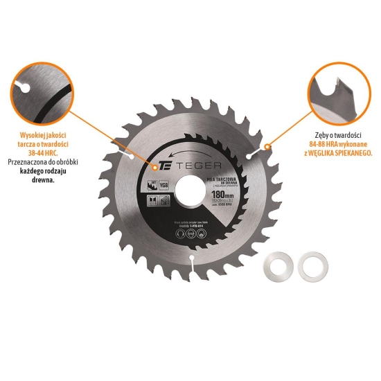 Piła tarczowa do drewna z węglikiem spiekanym 180x30x30T / TEGER