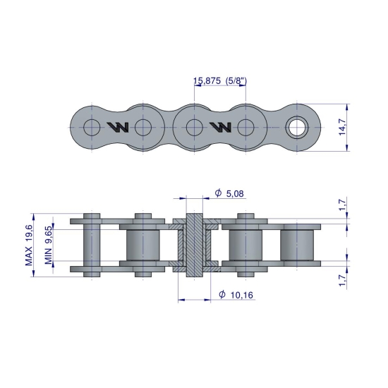 Łańcuch rolkowy 10B-1 (R1 5/8) 5 m Waryński