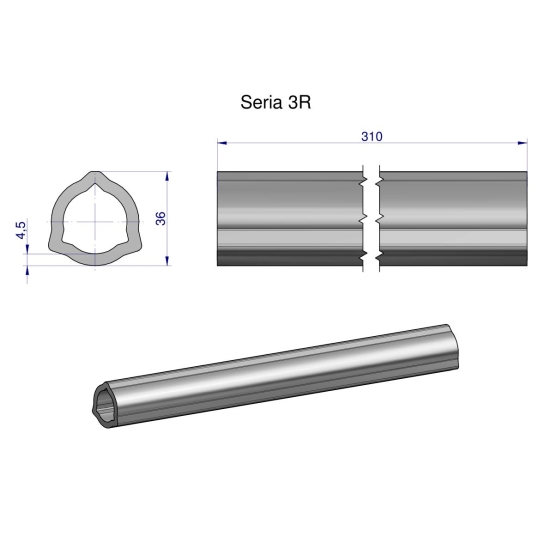 Rura wewnętrzna Seria 3R do wału 460 przegubowo-teleskopowego 36x4.5 mm 315 mm WARYŃSKI