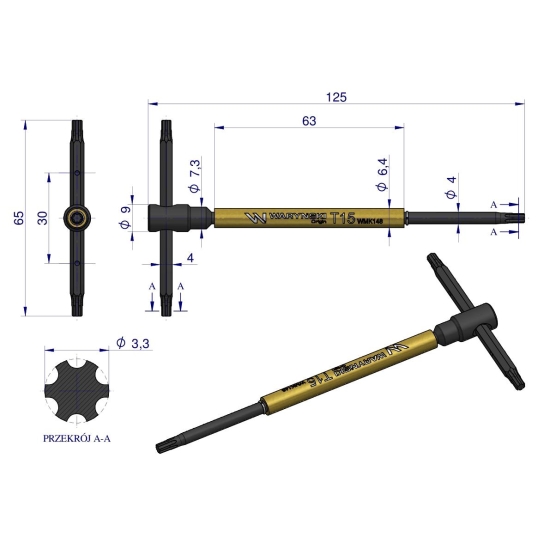 Klucz T ze spinnerem TORX T15 Waryński