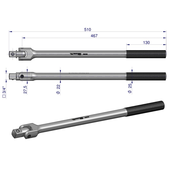 Rękojeść przegubowa 3/4 CrV Waryński 480mm