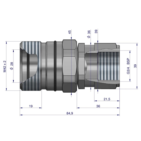 Szybkozłącze hydrauliczne skręcane gniazdo G3/4