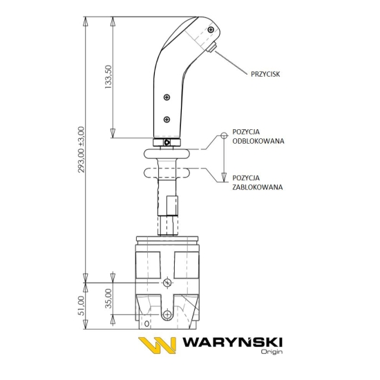 Joystick pod linki zakończone widełkami z 1 przełącznikiem (z przyciskiem na widełki IP-6029. JOYSTIKW) Waryński