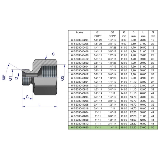 Tulejka różnicowa hydrauliczna calowa AB 1"GZ x 1 1/4"GW BSP Waryński