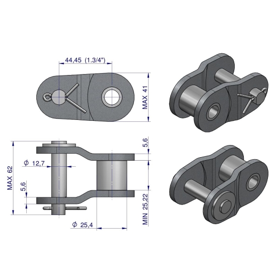 Półogniwo łańcucha wzmocnione P28A-1 ANSI A 140 (R1 1.3/4) Waryński