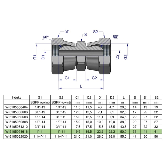 Złączka hydrauliczna calowa AA 1" BSP Waryński