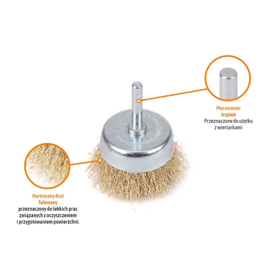 Szczotka doczołowa z trzpieniem - drut falowany FI 6/60 mm / TEGER