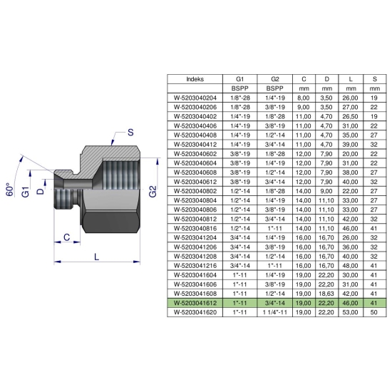 Tulejka różnicowa hydrauliczna calowa AB 1"GZ x 3/4"GW BSP Waryński