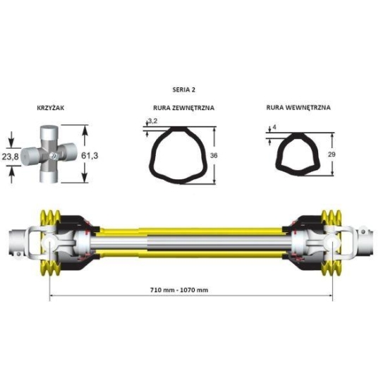 Wał przegubowo-teleskopowy 710-1070mm 250Nm 40240 CE seria 2 AKSAN