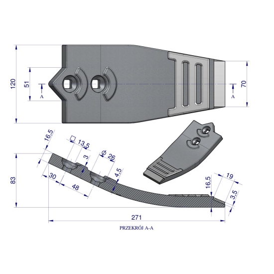 Dziób redlicy zęba szeroki 120mm zastosowanie CX Unia Cross AU/2065 Waryński Maxx 11211420651