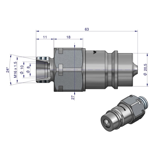 Szybkozłącze hydrauliczne wtyczka M16x1.5 gwint zewnętrzny EURO (9100816W) (ISO 7241-A) Waryński