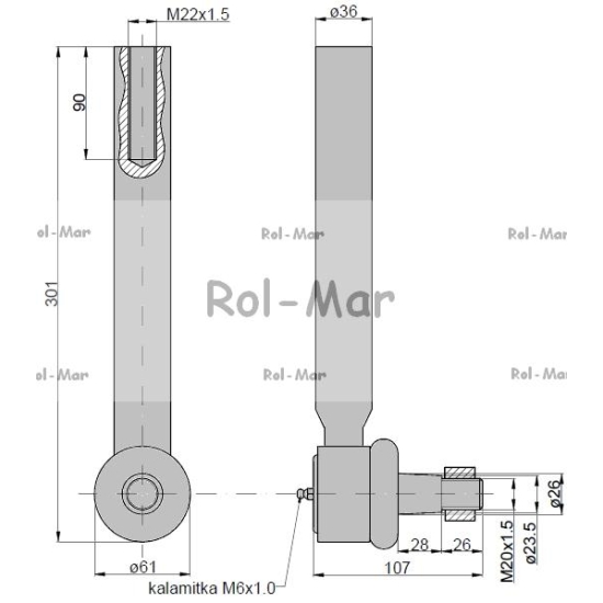 Przegub kierowniczy 270mm - M22x1,5 04388223 Deutz-Fahr TAQ