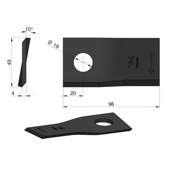 Nóż, nożyk kosiarka 96X48X4X19 prawy zastosowanie 01466910 Krone WARYŃSKI ( sprzedawane po 25 )