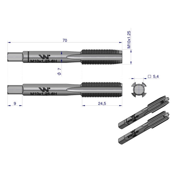 Gwintowniki komplet 2 szt do gwintu metrycznego drobnozwojowego DIN2181 M10X1.25 Waryński