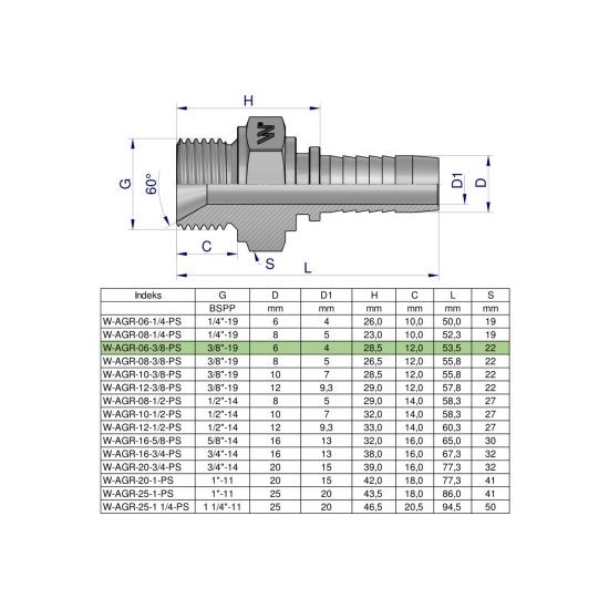 Zakucie hydrauliczne AGR DN06 3/8