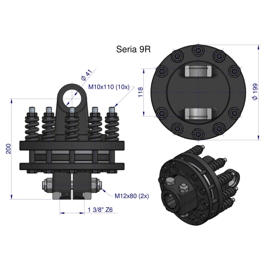 Sprzęgło cierne wału Seria 9R 1700Nm - 1 3/8 Z6 WARYŃSKI