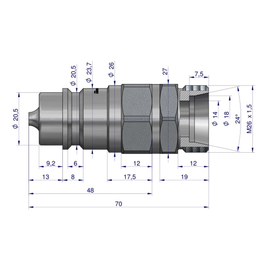 Szybkozłącze hydrauliczne wtyczka  ISO 7241-A EURO XGE18LR-1/2