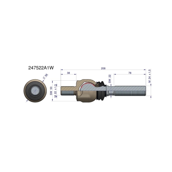 Przegub kierowniczy 208mm- M22x1,5; M24x1,5 247522A1 WARYŃSKI