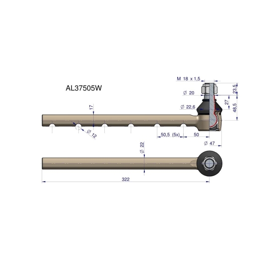 Przegub kierowniczy 322mm AL37505 WARYŃSKI