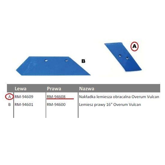 Dłuto, nakładka lemiesza obracalna prawa Overum Vulcan pasuje śruba M12X35NOS - 2 szt.