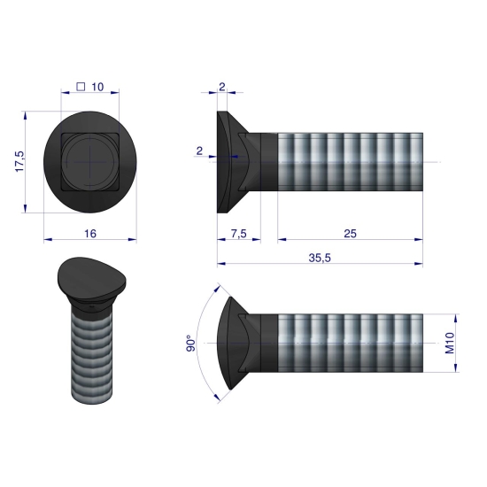 Śruba redliczkowa półokrągła M10x35 mm kl. 8.8 Waryński ( sprzedawane po 10kg )