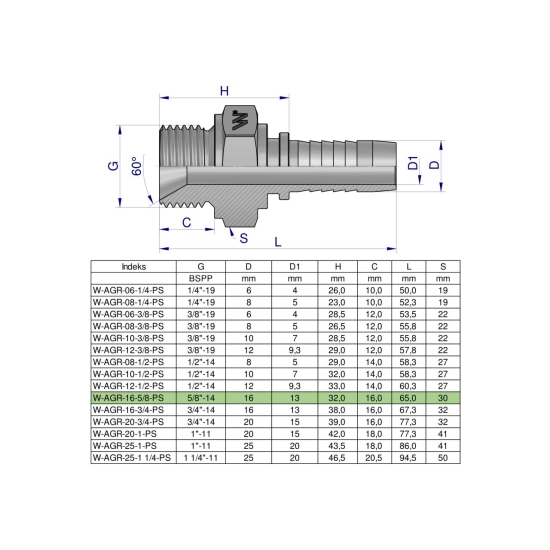 Zakucie hydrauliczne AGR DN16 5/8