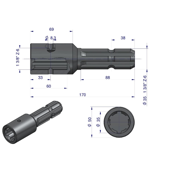 Redukcja adapter z otworem zabezpieczającym 1 3/8