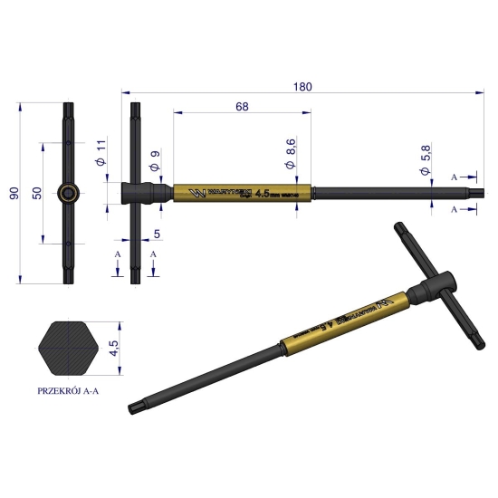 Klucz T ze spinnerem HEX 4.5 mm Waryński